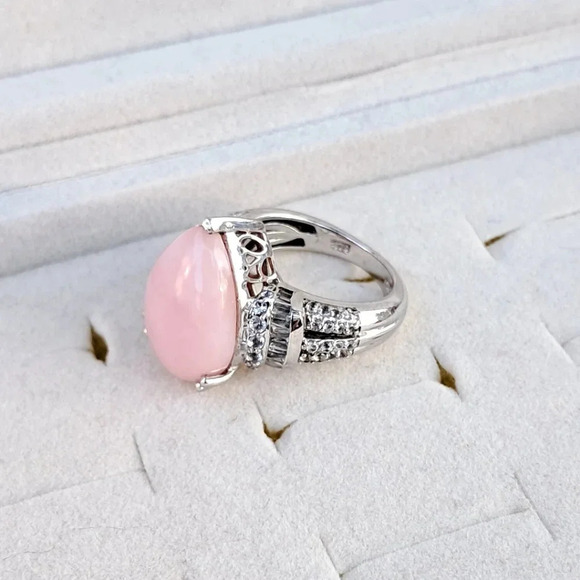 Peach Opal & Natural Diamond Ring In 925 Sterling Silver - Picture 5 of 6